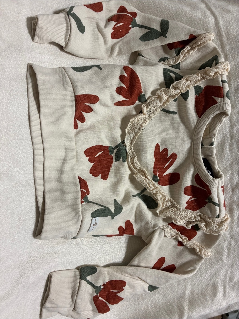 Cream Floral Ruffle-Trim Kids Sweatshirt